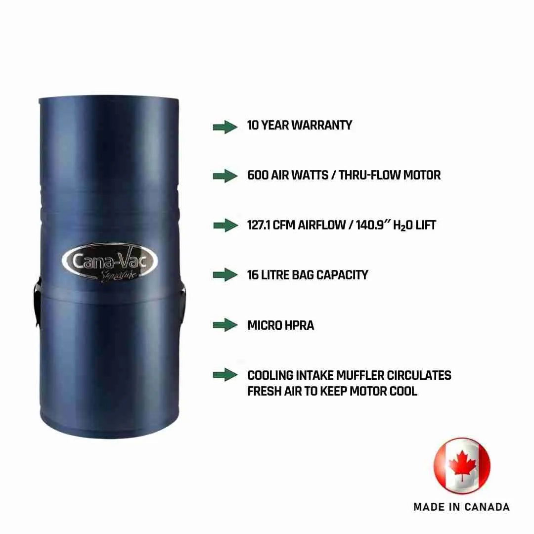 CanaVac Signature ACAN490A Central Vacuum & Electric Accessory Cleaning Package